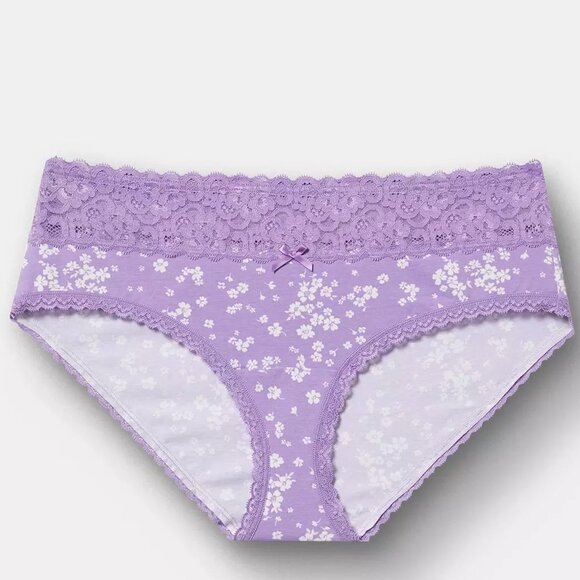 Torrid Panties 2X Hipster Purple Ditsy Cotton Mid Rise Panty Scalloped Waist New - Picture 1 of 3